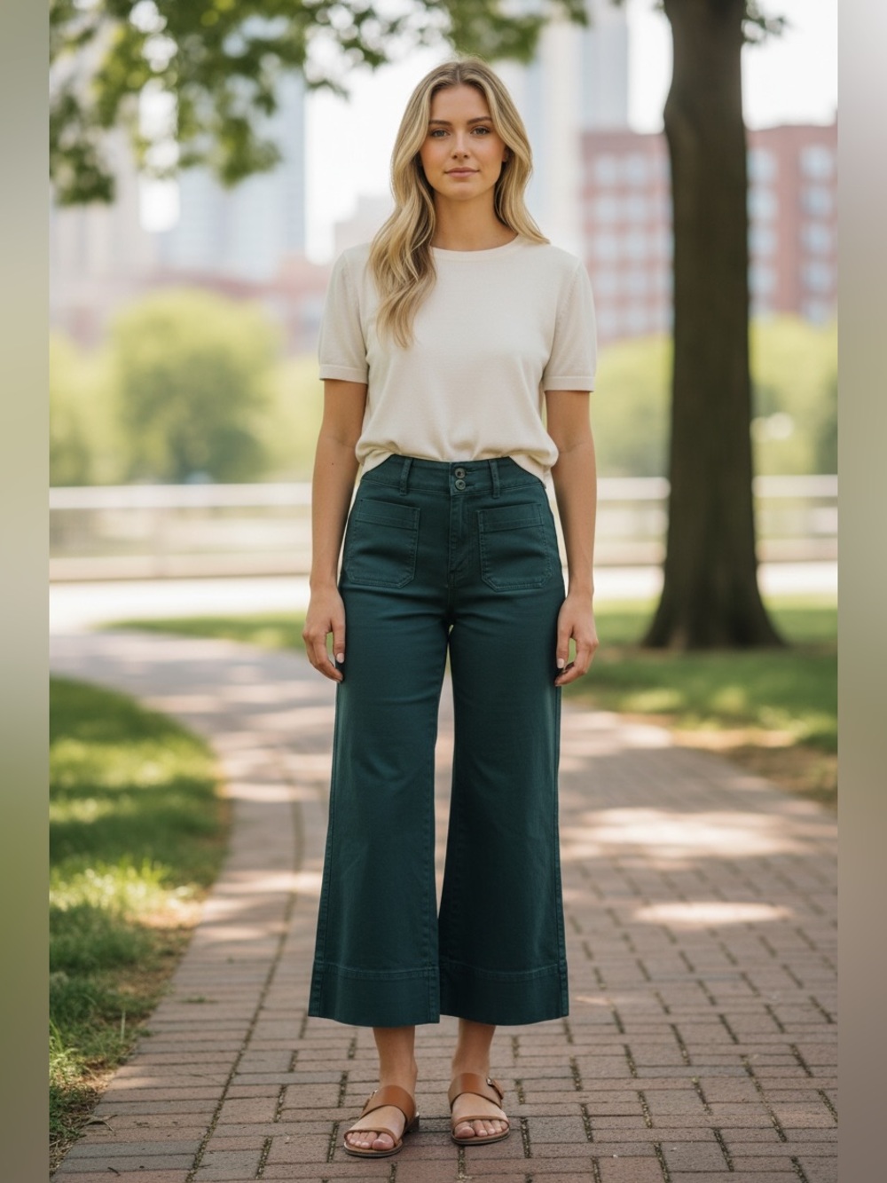 Faherty High Rise Patch Pocket Cropped Wide Leg Pants Size 25 - Picture 5 of 5